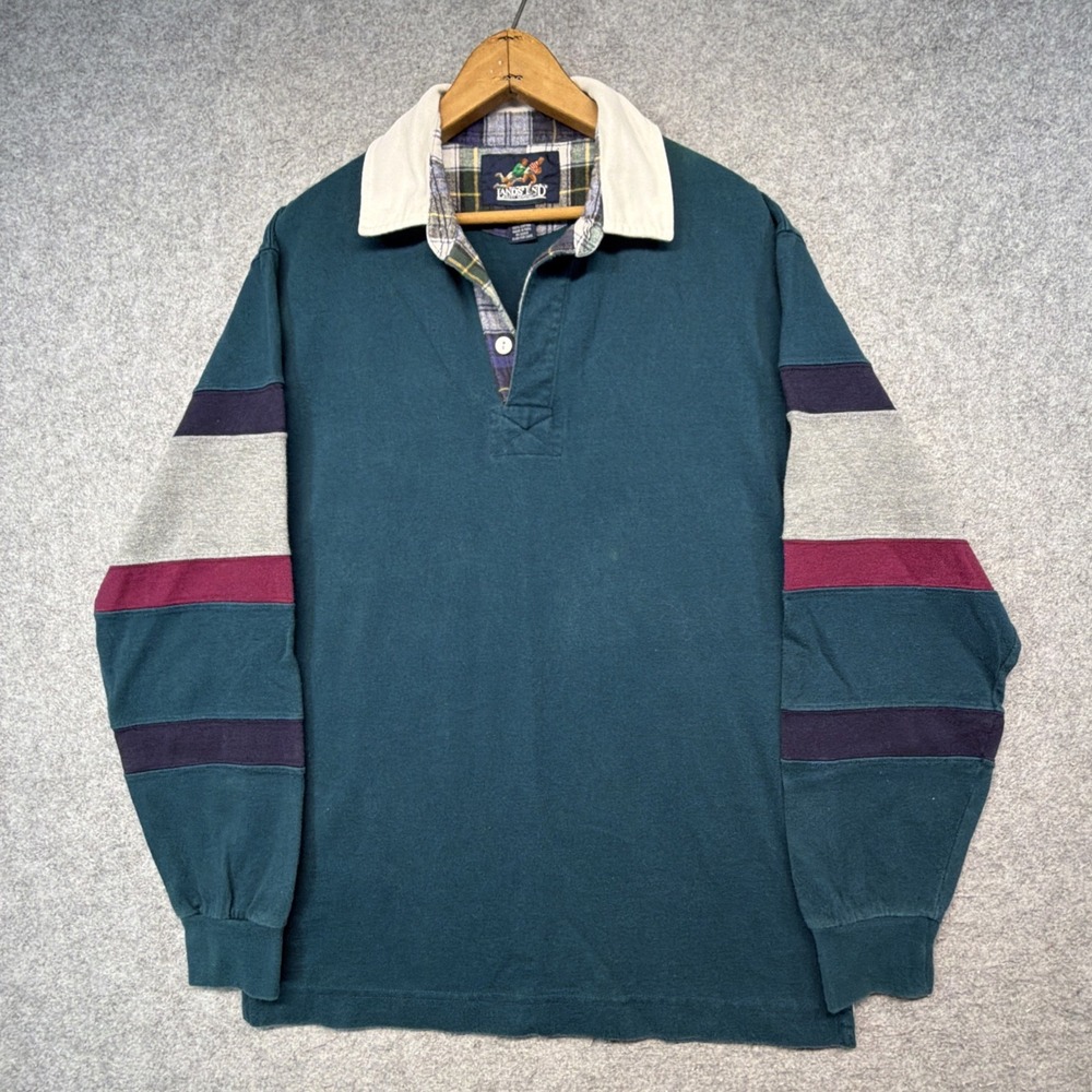 Vintage Lands End Rugby Shirt Mens Small Long Sleeve Heavy Cotton Preppy 90s